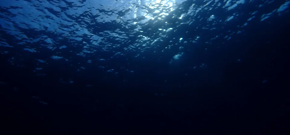 Luz solar filtrándose en las profundidades del mar